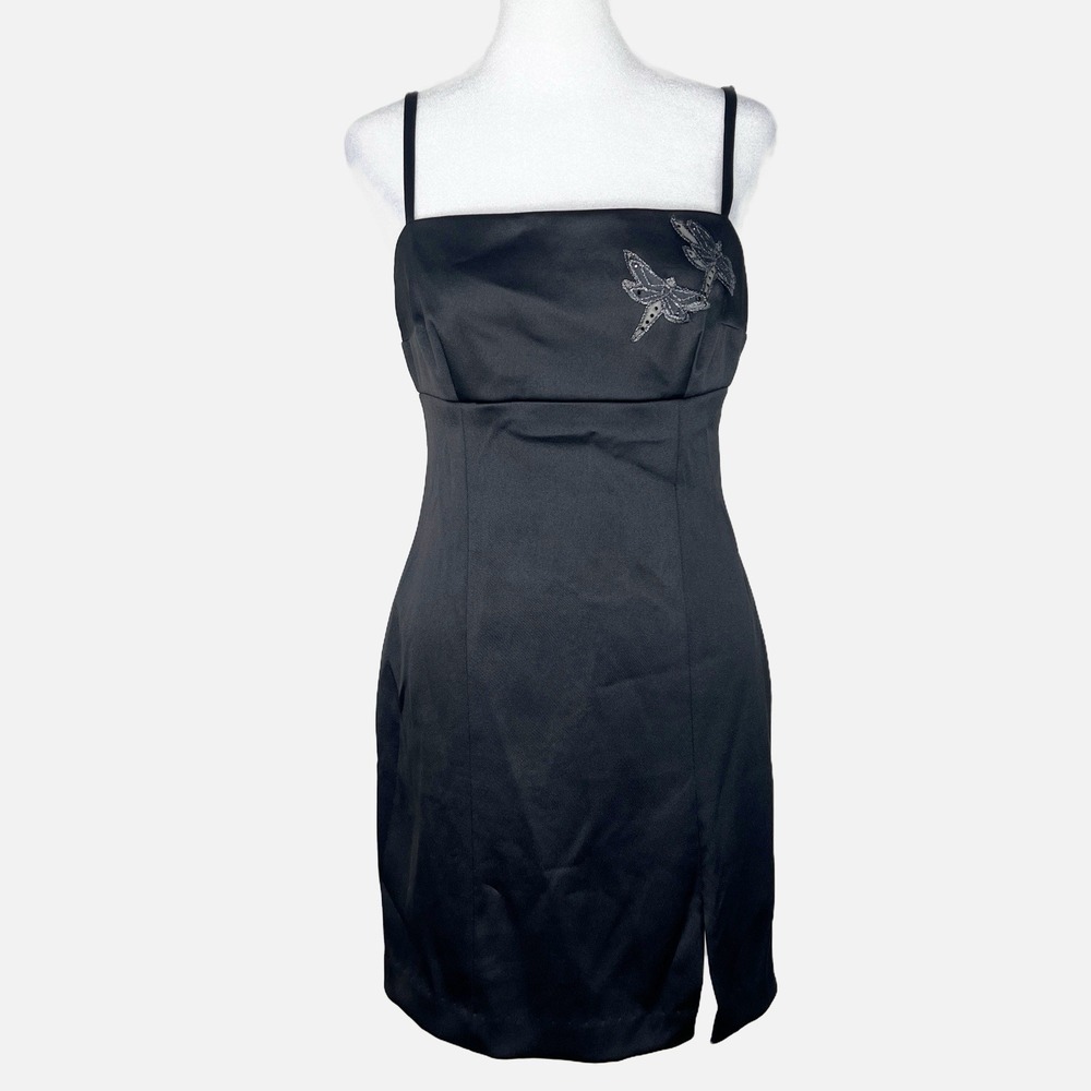 Vtg HUGO BUSCATI Black Dragonfly Glam Y2K 90s Wedding Guest Cocktail Dress Sz 6